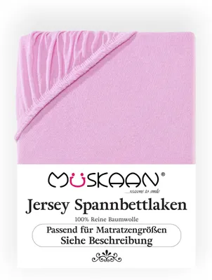 Produktbild von Müskaan Jersey Spannbettlaken 180x200 - 200x200 cm rosa bis 22cm Matratzenhöhe Gummizug Bettlaken 100% Baumwolle