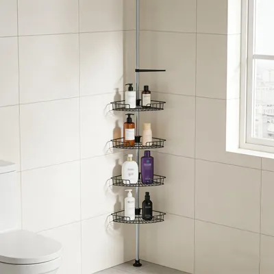 Produktbild von Teleskop Badregal 4 Ablagen Duschecke Duschregal Höheverstellbar von 75 bis 300cm