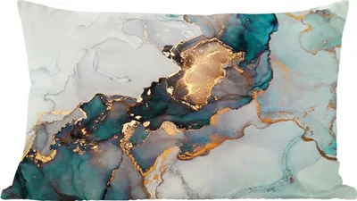 Produktbild von MuchoWow® Zierkissen Sofakissen Wohnzimmer Dekokissen 60x40 cm Marmordruck - Gold - Blau - Kopfkissen - Polster mit Foto