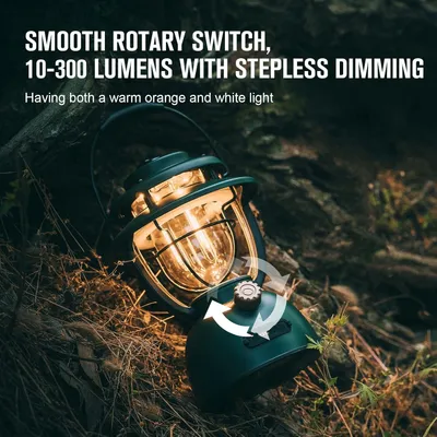 Zdjęcie produktu dla Lampa kempingowa LED - Retro latarnia - Przenośna lampa kempingowa z regulacją jasności - Powerbank 11200 mAh - Wodoodporność IPX5 - 300 lumenów