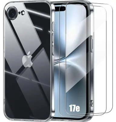 Image de Coque + 2 Verres Trempés pour iPhone 17e, Silicone Transparent Souple Protection Anti-Rayures