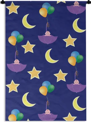 Produktbild von MuchoWow® Wandteppich Wandbehang Sterne - Muster - Regenschirm - Geburt 60x90 cm Tapisserie Dekoration Wandtuch - Foto-Teppich - Abwaschbar