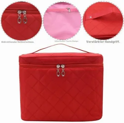 Produktbild von Große Kosmetiktasche und Schminktasche für Reise und Aufbewahrung, wasserdichter Make-up-Organizer für Damen, Rot