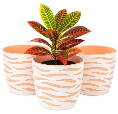Immagine prodotto di Omgoods - Set di 3 vasi interni per fiori con cesto decorativo - Ø14 cm, rosa e bianco