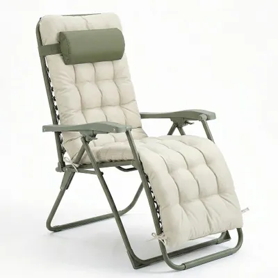 Image de CASABEL chaise pliante Zéro Gravité Vert sauge avec coussin, fauteuil extérieur inclinable et confortable, Acier et toile Textilene