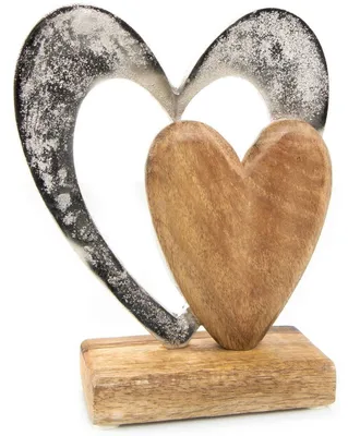Produktbild von Herz aus Holz & Metall zum Hinstellen -  21 cm braun silber - für Geburtstag Valentintstag