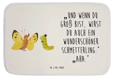 Produktbild von Mr. & Mrs. Panda Badezimmerteppich Raupe Schmetterling - Weiß - Geschenk, Badläufer, Zitronenfalter, Badteppich, Hütchen, Badematte, duschmatte, Hut, Erwachsen Werden