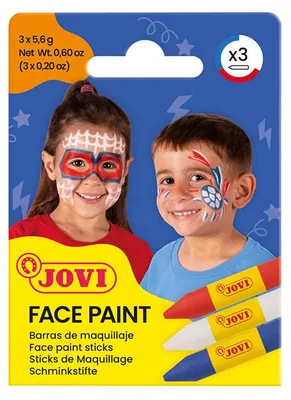 Zdjęcie produktu dla JOVI zestaw kredek do malowania twarzy 3 x 5,6 g - biała, czerwona i niebieska