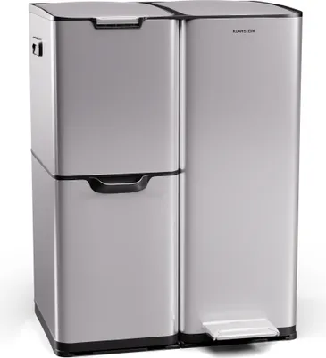 Produktbild von Klarstein Tiyo 3-in-1 Mülleimer - 60L Küchen-Abfalleimer mit Pedale & Soft-Close-Deckel, Edelstahl, herausnehmbare Eimer, Trennsystem, Aufkleber