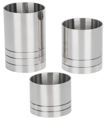 Image de Ensemble de doseurs pour cocktails en acier inoxydable, comprenant des mesures de 25 ml, 35 ml et 50 ml. Outil pour barman