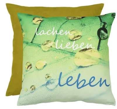 Produktbild von Kissenhülle 'Lieben Lachen Leben' - Motivkissen 50x50cm grün - Albani