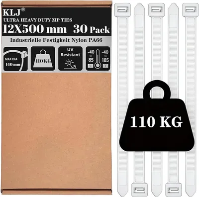 Productafbeelding van Kabelbinders - Extra lang - Extra groot - Extra breed - Wit - 110 kg - 500 mm