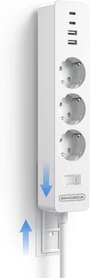 Imagen del producto de Toma de corriente múltiple de tres enchufes para montaje en pared con adaptador - Enchufe múltiple USB-C - Blanco