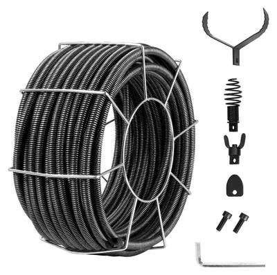 Obrázek produktu pro VEVOR Vykopávač trubek 30 m x 19 mm, vhodný pro trubky o průměru 100 až 200 mm, s vnitřním jádrem, vhodný pro umyvadla a podlahové odtoky