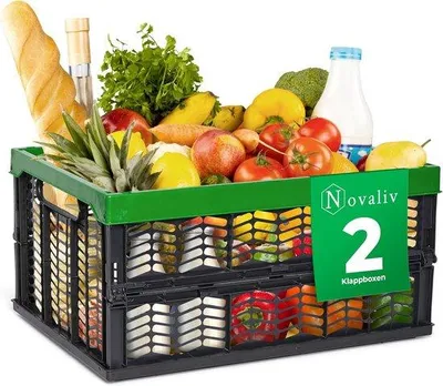 Produktbild von Famanu Faltbare Einkaufskörbe - Stabile Tragboxen 30L - Schwarz Grün für Einkäufe und Aufbewahrung