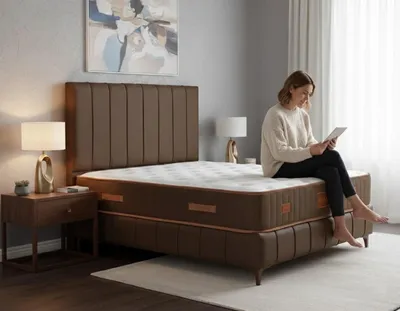 Produktbild von Hochwertiges Doppelbett in Braun für Schlafzimmer