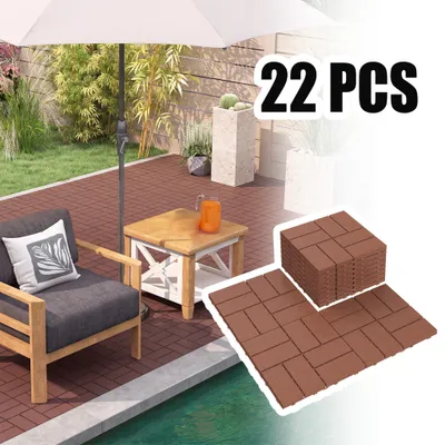 Productafbeelding van YARDIN PE Modulaire terrastegels voor balkon, patroon 2 (8 tegels), bruin-rood, 30x30 cm, houtlook, weerbestendig, UV-bestendig, 22 stuks (2 m²)