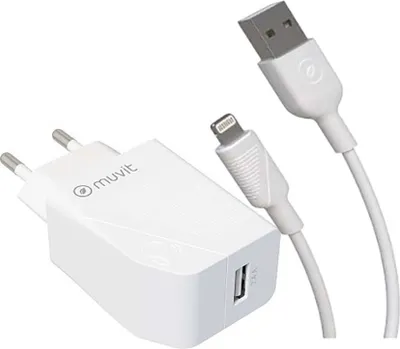 Image de Muvit, chargeur USB 12W 2,4A avec câble Lightning vers USB de 1,2m, blanc