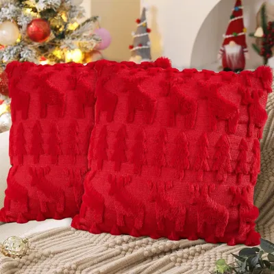 Obrázek produktu pro 2 povlaky na polštáře, vánoční motiv, 45x45 cm, červené, plyšové