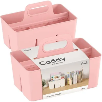 Produktbild von Plastik Organizer mit Griff, Sortiertasche für Kinderartikel/Badezimmerartikel/Kosmetik, rosa, 2 Stück