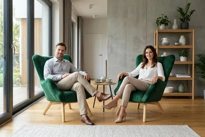 Produktbild von 2er-Set Ohrensessel VIKA Royal – Skandinavisches Design, Velours in Grün, Family Meble, KI-generiertes Bild