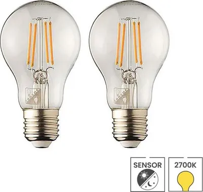 Produktbild von 2er-Set Sensorlampe | 4,2W | 2700K warmweiß | E27 | LED-Lampe mit Tag- und Nachtsensor | Glühfaden | Lybardo