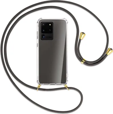 Produktbild von Handykette Backcover-Schutzhülle mit Band (Metall goldfarben) für Samsung Galaxy S20 Ultra - dunkelgrau