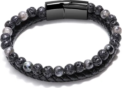 Produktbild von Herren-Lederarmband mit Vulkanstein, 21 cm