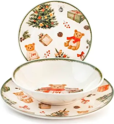 Produktbild von 18-teiliges H&H Teddybär-Weihnachtsgeschirr-Set