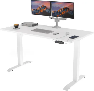 Produktbild von POKAR Höhenverstellbarer Schreibtisch Höhenverstellbar Elektrisch Bürotisch mit Tischplatte, Größe:140x80, Farbe:Weiß + Weiß