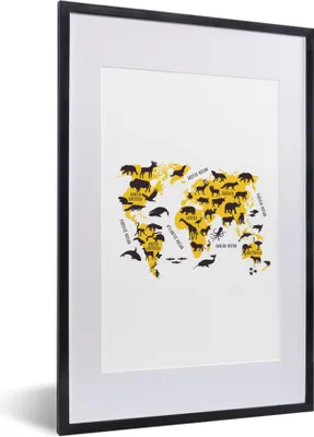 Produktbild von MuchoWow® Gerahmtes Poster Karte - Welt - Tiere 40x60 cm - Poster mit Schwarzem Bilderrahmen Wandposter Rahmen Foto Bilder - Poster in Rahmen