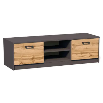 Produktbild von Meblando TV-Lowboard Fernsehschrank mit 2 Türen, Breite 120cm, TV-Board TV-Schrank, Anthrazit Grau / Wotan Eiche