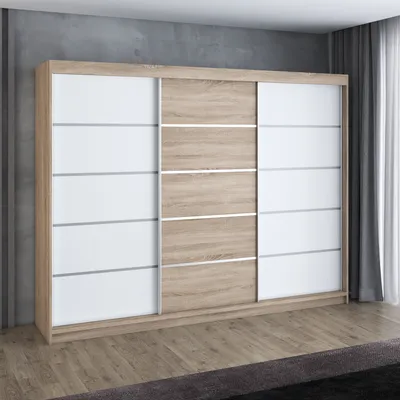 Productafbeelding van Schuifdeurenkast FLIX, 3 deuren, kast 200 cm (wit, zwart, Sonoma)