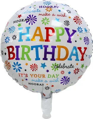 Obrázek produktu pro Folienballon Happy Birthday rund 45 cm, Sterne weiß bunt