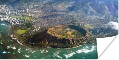 Produktbild von MuchoWow® Poster Eine Luftaufnahme von Honolulu und einem erloschenen Krater auf Hawaii 80x40 cm - Wanddeko