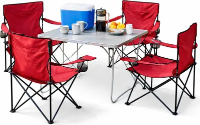 5-teiliges Campingmöbel Set rot XL Tisch 80x60x68cm + Campingstühle