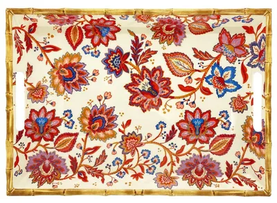 Immagine prodotto di Elzusha - Vassoio grande in melamina con manici a forma di fiori, 50 x 36 x 2 cm