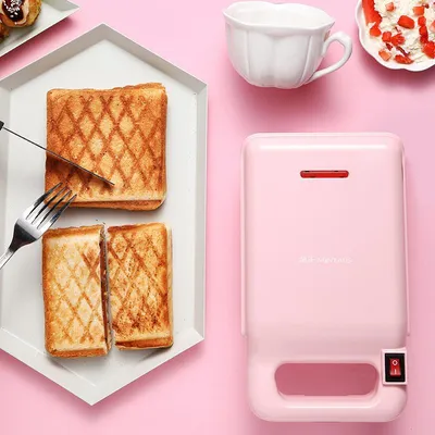 Image de Mini machine à croque-monsieur antiadhésive pour le petit déjeuner - Rose