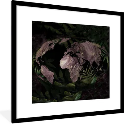 Produktbild von MuchoWow® MuchoWow® Gerahmtes Poster Weltkarte - Pflanzen - Lila 40x40 cm - Poster mit zchwarzem Bilderrahmen - Poster - Plakat im Rahmen