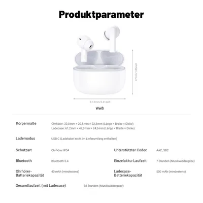 Produktbild von Honor Choice X7 Lite True Wireless Bluetooth-Ohrhörer | 7 Stunden Wiedergabe pro Ladung / 38 Stunden Gesamtlaufzeit