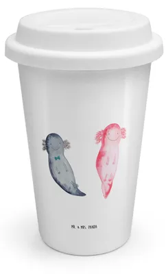 Produktbild von Mr. & Mrs. Panda Thermobecher To Go Axolotl Liebe - Weiß - Geschenk, Coffee Becher, Kaffeebecher, für Freundin, Hochzeitstag, Partner, ToGo, Valentinstag, Jahrestag