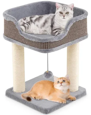 Produktbild von Kleines Kratzbrett für Katzen mit Plüschbettchen, 38 x 38 x 51 cm, grau