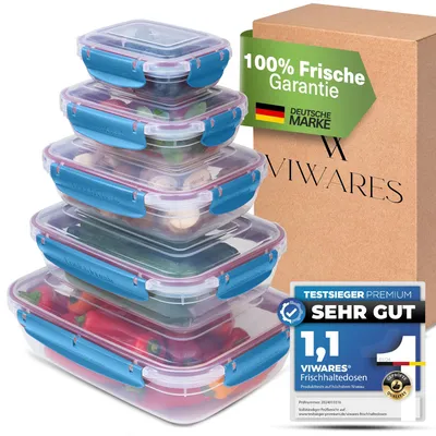 Produktbild von Viwares Frischhaltedosen Set - 5 Aufbewahrungsboxen Mit Deckel für Küche und Lebensmittel - Praktisches Mikrowellengeschirr - Meal Prep Boxen