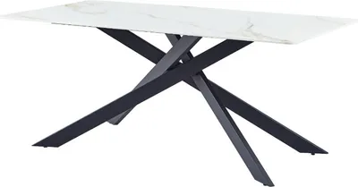 Image de CasaDolce Table de salle à manger MARIANNE 1.6, blanc avec lignes dorées, 160x90x75 cm, plateau de table en pierre frittée, motif marbre, pieds en métal
