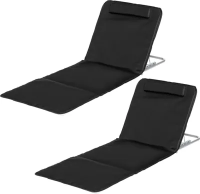 Produktbild von Strandliege Sonnenliege Gartenliege, klappbar, verstellbare Rücklehne, Seitentasche, 48 cm x 134 cm x 33-43 cm, Schwarz