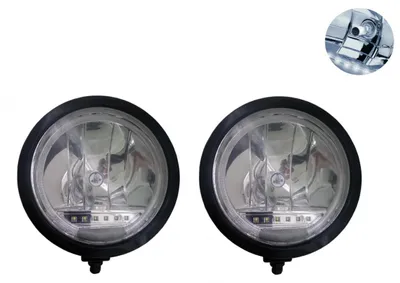 Obrázek produktu pro Sada 2 halogenových světlometů, Ø 225 mm, 12 V/24 V, žárovka H1 + 6 LED, značka E, pro nákladní automobily, traktory, bagry, zemědělské stroje