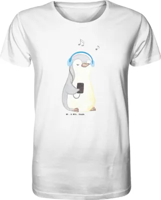 Produktbild von Mr. & Mrs. Panda Herren-T-Shirt Pinguin Musik hören Größe XL - Weiß - Geschenk, Print-T-Shirt, Basic-Shirt, Tshirt, T-Shirt, Herren, Lieblingssong