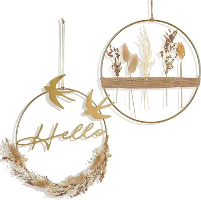 Produktbild von Trockenblumenkranz mit Gold Metallring in Boho-Stil