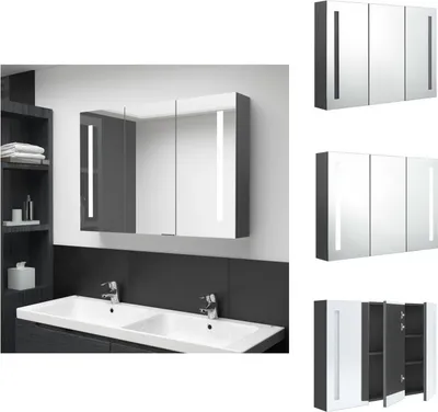 Zdjęcie produktu dla vidaXL Szafka z lustrem LED do łazienki 89x14x62 cm szara - Umywalki łazienkowe