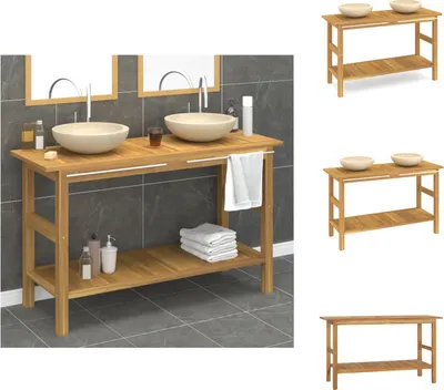 Image de vidaXL Lavabo avec bassin en marbre crème bois massif teck - lavabos de salle de bains